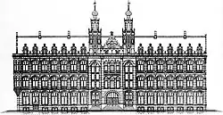 Negentiende-eeuwse tekening van het nieuwe Hoofdpostkantoor aan de Nieuwezijds Voorburgwal 182