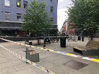 De politieblokkade op de plaats waar de schietpartij plaatsvond