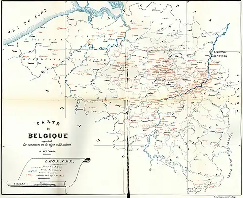 Carte des communes belges où la vigne a été cultivée avant le Sjabloon:S-