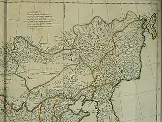 Het gebied van de Khalkha's (Pays des Kalkas) op een kaart uit 1734 van d'Anville