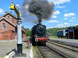 Stoomloc 158 vertrek in Treignes naar Mariembourg