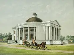 Lithografie van de kerk, tussen 1881 en 1889.