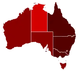 alt= ■&nbsp;1+ Bevestigde besmettingen ■&nbsp;5+ Bevestigde besmettingen ■&nbsp;50+ Bevestigde besmettingen ■&nbsp;500+ Bevestigde besmettingen ■&nbsp;5000+ Bevestigde besmettingen