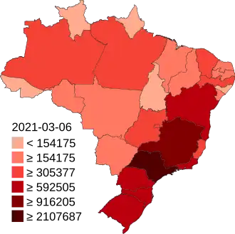 Kaart van deelstaten met bevestigde gevallen van het coronavirus (23 juni 2020)