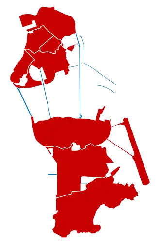 alt=Kaart van districten met vastgestelde besmettingen (per 29 maart 2020) ■ Besmettingen vastgesteld