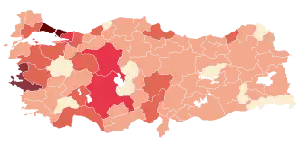 Aantal vastgestelde besmettingen per provincie (peildatum 1 april): ■&nbsp;Vastgesteld 1-9 ■&nbsp;Vastgesteld 10-99 ■&nbsp;Vastgesteld 100-499 ■&nbsp;Vastgesteld 500-999 ■&nbsp;Vastgesteld 1000-9999