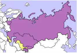 Paars: lidstaten. Geel: voormalig aangesloten bij het Collectieve Veiligheidsverdrag
