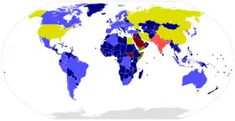 alt=Deelname aan het CTBT: Vermeld in bijlage 2: ■&nbsp;Geratificeerd ■&nbsp;Ingetekend ■&nbsp;Niet getekend Ander land: ■&nbsp;Geratificeerd ■&nbsp;Ingetekend ■&nbsp;Niet getekend