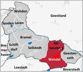 Ligging Wehdel in de gemeente Schiffdorf
