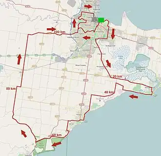 Routekaart van de Cadel Evans Great Ocean Road Race 2015