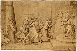 Pieter Breughel de Oude, Laster van Apelles, ca. 1565 - 1569, British Museum