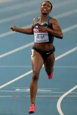 Carmelita Jeter in actie tijdens de WK in Daegu in 2011.