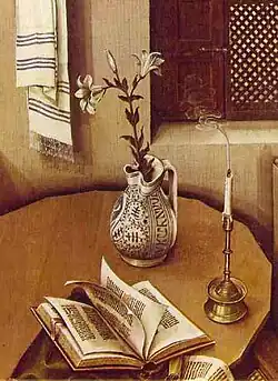 Stilleven op het middenpaneel, met op de achtergrond een talliet