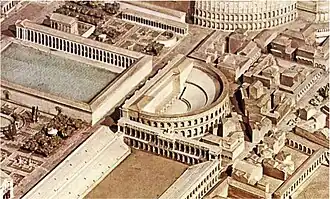 Maquette van de Stagnum Agrippae, links naast het Odeum van Domitianus