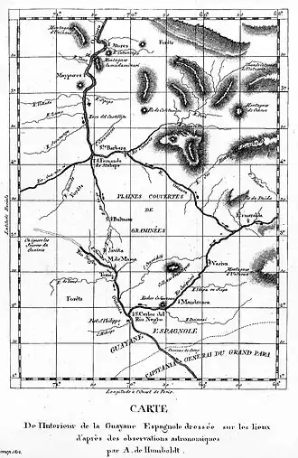 Kaart van de Cassiquiare gebaseerd op de waarnemingen van Alexander von Humboldt in 1799