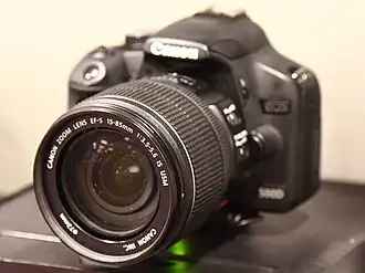 Het objectief op een EOS 500D