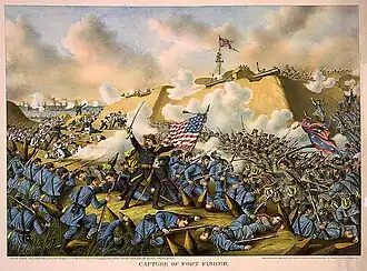 Inname van Fort Fisher door Kurz and Allison, 1890.