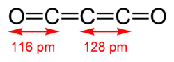 Structuurformule en afstanden in koolstofsuboxide