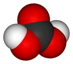 Molecuulmodel van diwaterstofcarbonaat