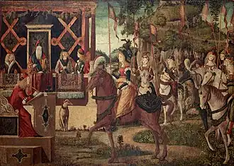 De koningin van de Amazonen met Theseus