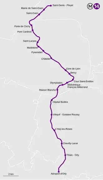 Parijse metrolijn 14 op de kaart