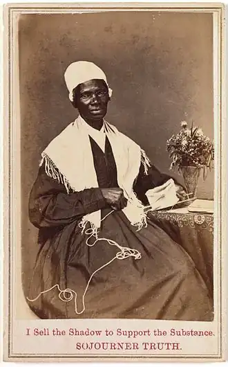 Een visitekaartje van Sojourner Truth, dat ze verkocht om geld in te zamelen