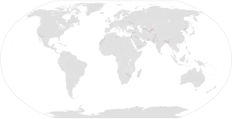 Bestaande grensbarrières in de wereld.