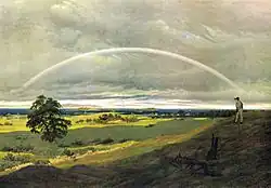 Caspar David Friedrich: Landschaft mit Regenbogen (rond 1810). Zoek sinds 1945.