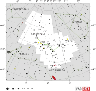 Mu Cassiopeiae is de ster mu van het sterrenbeeld Cassiopeia