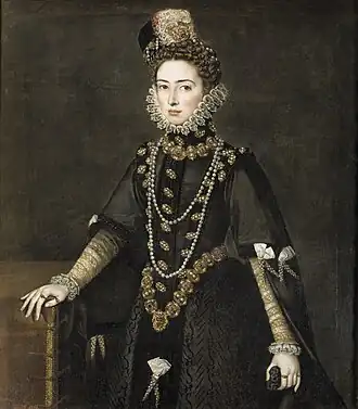 Catharina Michaella van Spanje. Portret "La infanta Catalina Micaela de Austria" door Alonso Sánchez Coello, ca. 1584 tot 1585