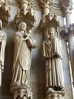 Portaal van de Moeder Gods : de Opdracht van Jezus in de Tempel door Maria. Rechts Simeon
