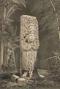 Lithografie van een stele in Copan, 1844