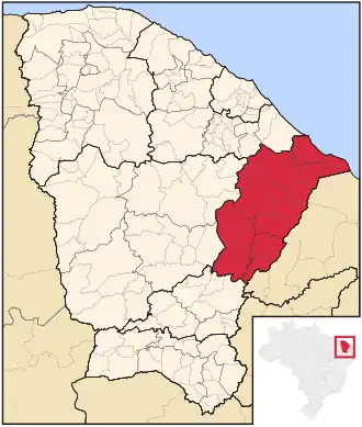 Ligging van de Braziliaanse mesoregio Jaguaribe in Ceará