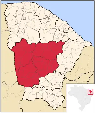 Ligging van de Braziliaanse mesoregio Sertões Cearenses in Ceará