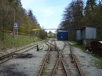 Het emplacement van de smalspoorweg Čermeľská železnica.