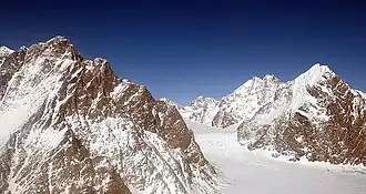 Zicht op Schweizerland met centraal de Midgard-gletsjer.