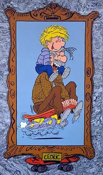 Cédric en zijn grootvader in het metrostation Janson in Charleroi