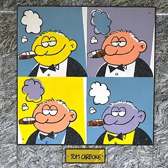 Een afbeelding van Tom Carbon op het metrostation "Janson" in Charleroi.