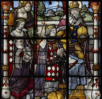 Karel II van Lalaing en Margaretha van Croÿ, detail van een glasraam in de kerk van Hoogstraten, 1535