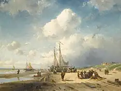 Strand met vissers, 1855