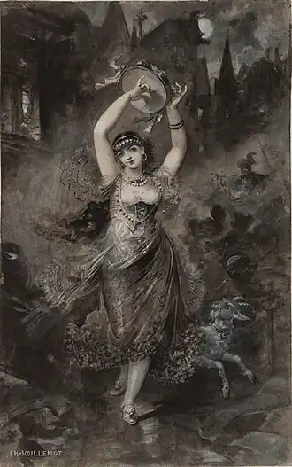 Illustratie van Esmeralda en haar geitje Djali door Charles Voillemot, ca. 1882