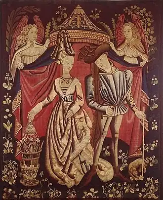 Maria van Kleef huwt met Karel van Orléans in Sint-Omaars (1440); Brussels wandtapijt uit de 15e eeuw.