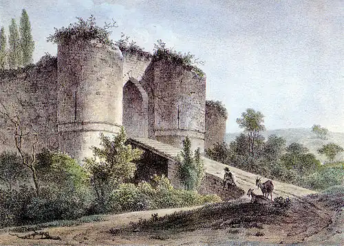 De ruïne in 1810 door De ruine in 2023