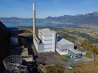 de centrale in oktober 2021, Meer van Genève op de achtergrond.