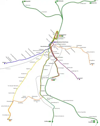 Netwerkkaart van de Tram van Chemnitz