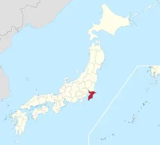 Kaart van Japan met Chiba gemarkeerd