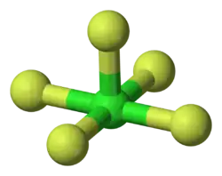 Molecuulmodel van chloorpentafluoride