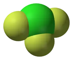 Molecuulmodel van chloortrifluoride
