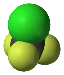 Molecuulmodel van chloortrifluormethaan