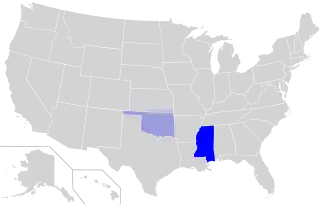 De delen van de Verenigde Staten waar Choctaw gesproken wordt.
